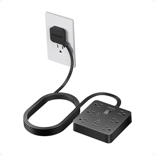 TESSAN 10Ft Black Extension Cord with Multiple Outlets Surge Protector Power Strip with 6 Outlets and 3 USB Ports 1 USB C 1700 Joules Protection Flat Plug Outlet Extender for Home Office Dorm - Image 1