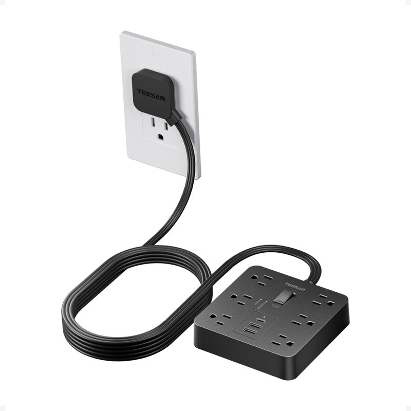 TESSAN 10Ft Black Extension Cord with Multiple Outlets Surge Protector Power Strip with 6 Outlets and 3 USB Ports 1 USB C 1700 Joules Protection Flat Plug Outlet Extender for Home Office Dorm - Image 2