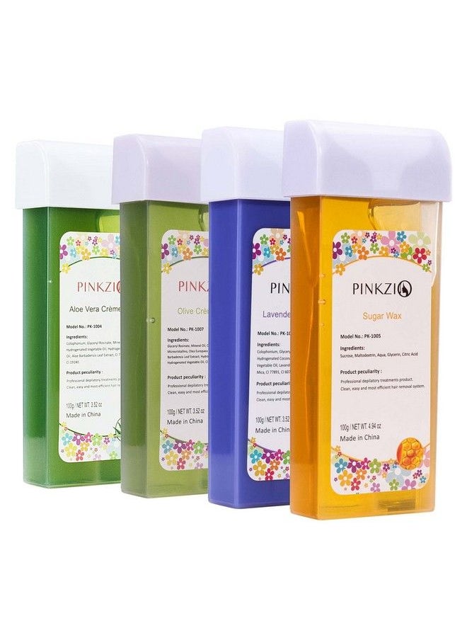PINKZIO Depilatory Wax Roller Hair Removal 4 Packs Pinkzio Hair Removal Wax Cartridge Roll On Wax Refill 3.52 Ounce(Aloeolivesugarlavender)  - Image 1