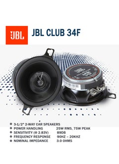 جي بي إل JBL Club 34F - 3-1/2 بوصة (87 ملم) مكبر صوت للسيارة ثنائي الاتجاه، 75 واط الذروة، 25 واط RMS، الحساسية (@ 2.83 فولت): 89 ديسيبل، استجابة التردد: 90 هرتز - 20 كيلو هرتز، المعاوقة الاسمية: 3.0 أوم  - Image 2