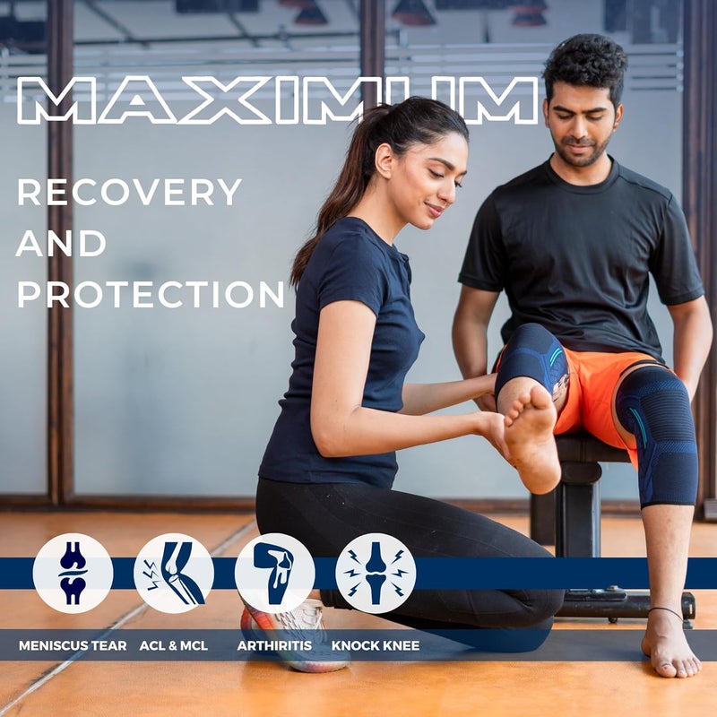 DR. FITZY ?silicone 1 PAIR Anti-slip and breathable knee support for men gym squats, ortho knee caps for women gym, sports knee cap for men (2pc high compression knee sleeves for squats and running) - Image 2
