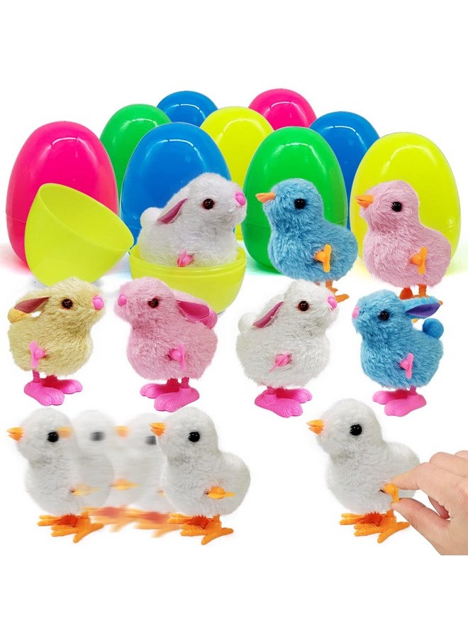 Omgouue 12 Pcs Easter Eggs Filled with Wind-Up Chicks and Bunnies 4" Large Surprise Eggs for Easter Eggs Hunt Easter Basket Stuffers Easter Gift for Kids  - Image 1