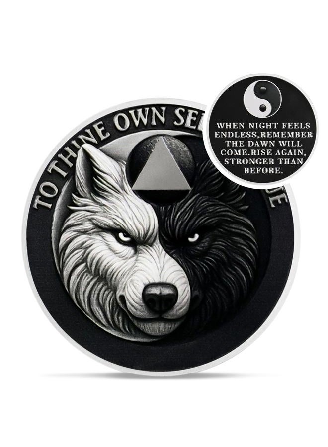 IELCJJ Yin Yang Balance Sobriety Coin - to Thine Own Self Be True Wolf AA Coins - Addiction Recovery AA Chips and Medallions - Celebrate 1-65 Sober Living Clean Alcoholics Anonymous Gifts for Men Women - Image 1
