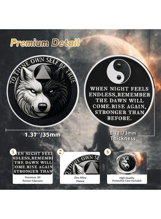 IELCJJ Yin Yang Balance Sobriety Coin - to Thine Own Self Be True Wolf AA Coins - Addiction Recovery AA Chips and Medallions - Celebrate 1-65 Sober Living Clean Alcoholics Anonymous Gifts for Men Women - Image 3