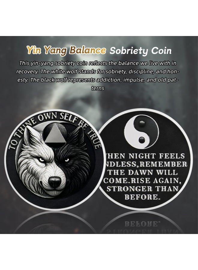 IELCJJ Yin Yang Balance Sobriety Coin - to Thine Own Self Be True Wolf AA Coins - Addiction Recovery AA Chips and Medallions - Celebrate 1-65 Sober Living Clean Alcoholics Anonymous Gifts for Men Women - Image 2