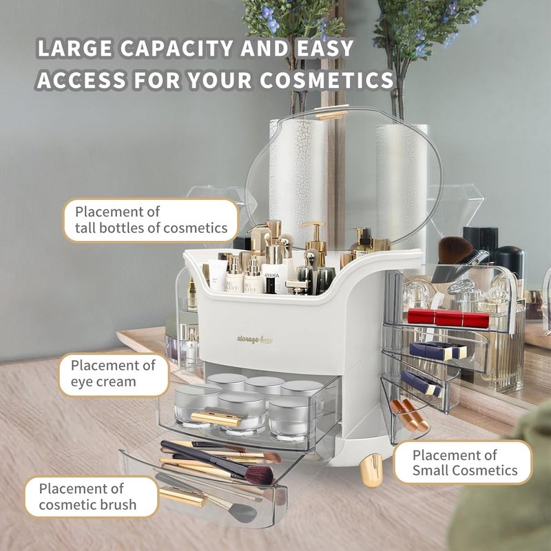 Boniry Makeup Organizer Box Countertop Cosmetic Organizer for Woman Transparent Clear Makeup Organizer Box Organize for Cosmetic Products White - Image 5
