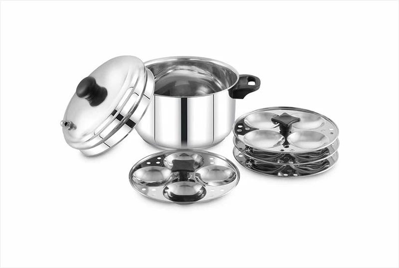 Praylady 3-Ply Stainless Steel Idli Cooker with 4 Plates | 16 Idlis | Induction Base & Sandwich Bottom | Stay Cool Handles | Even Heating | Fluffy Idlis Every Time - Image 2