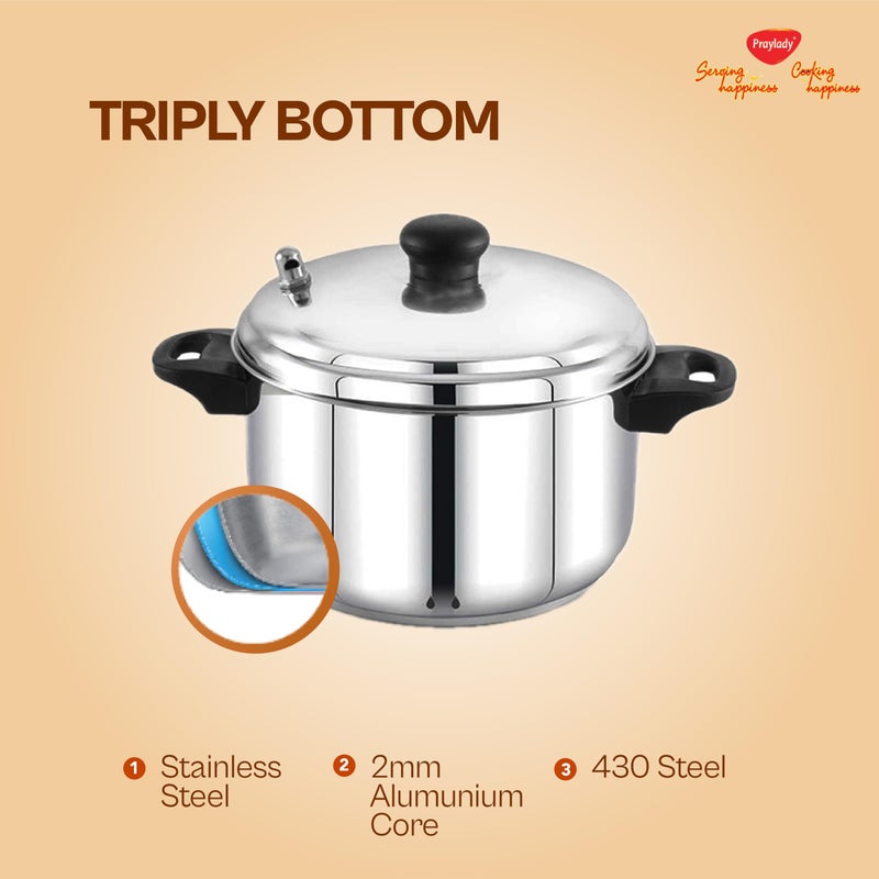 Praylady 3-Ply Stainless Steel Idli Cooker with 4 Plates | 16 Idlis | Induction Base & Sandwich Bottom | Stay Cool Handles | Even Heating | Fluffy Idlis Every Time - Image 5