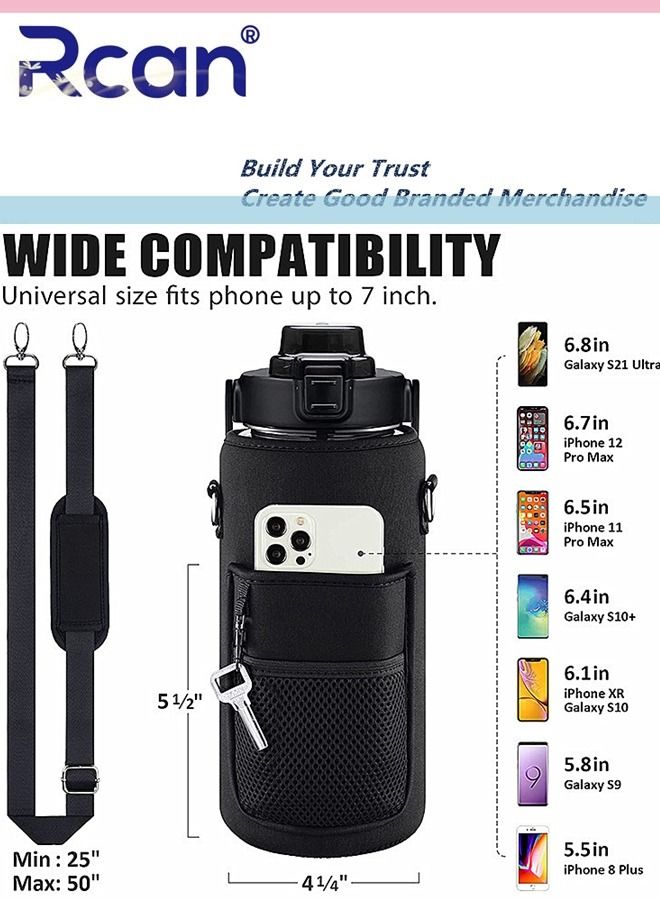 Rcan Portable Plastic Water Bottle with Straw and Handle Lid Large Capacity Water Cup with Time Marker Crossbody Carrier Strap Insulated Cloth Cup Bag Reusable Sports Drinking Bottle for Men and Women - Image 2