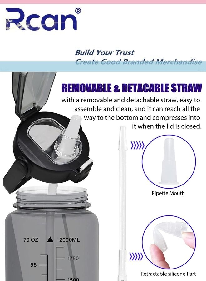 Rcan Portable Plastic Water Bottle with Straw and Handle Lid Large Capacity Water Cup with Time Marker Crossbody Carrier Strap Insulated Cloth Cup Bag Reusable Sports Drinking Bottle for Men and Women - Image 5