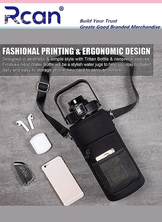 Rcan Portable Plastic Water Bottle with Straw and Handle Lid Large Capacity Water Cup with Time Marker Crossbody Carrier Strap Insulated Cloth Cup Bag Reusable Sports Drinking Bottle for Men and Women - Image 4