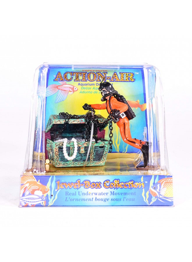 Penn Plax Penn-Plax Aquarium Decoration with Moving Treasure Chest, Floating Diver, and Bubble Action 4 Inches High - Image 1