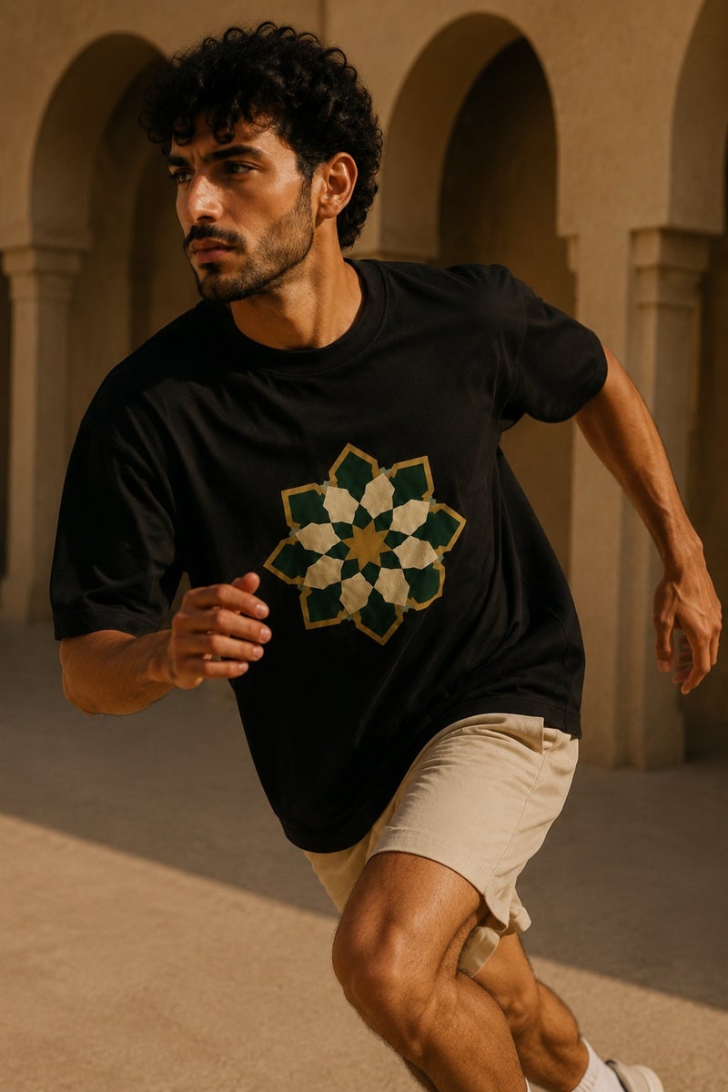 Men's Black Geometric Arabesque Graphic T-Shirt Oversized Casual Short Sleeve Crew Neck Streetwear Tee - Image 3