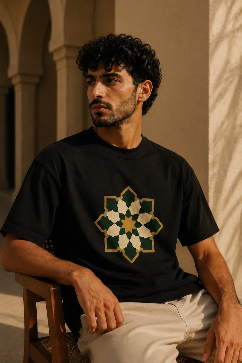 Men's Black Geometric Arabesque Graphic T-Shirt Oversized Casual Short Sleeve Crew Neck Streetwear Tee - Image 4