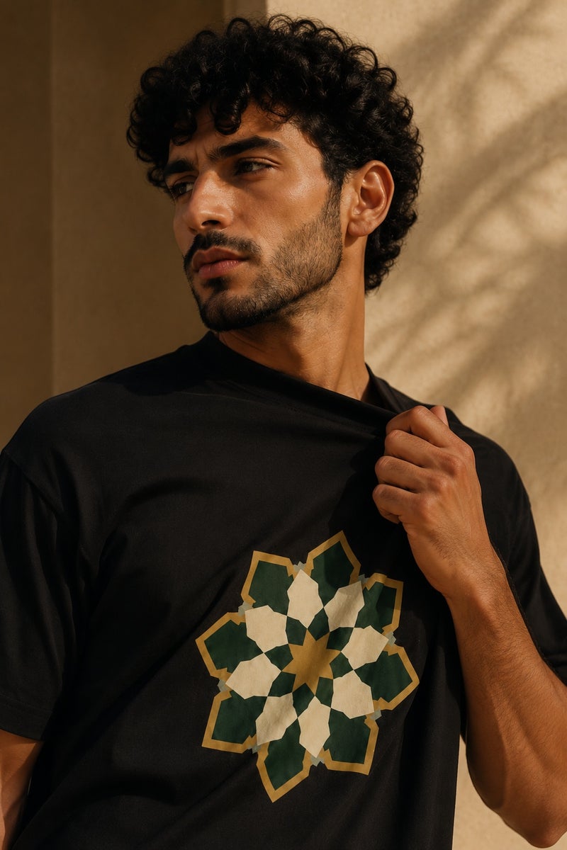 Men's Black Geometric Arabesque Graphic T-Shirt Oversized Casual Short Sleeve Crew Neck Streetwear Tee - Image 5