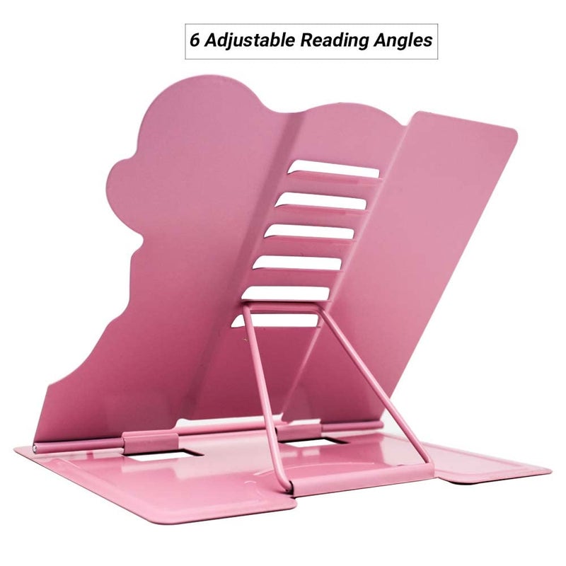 Volo Space Theme Book Stand Holder Portable Metal Desktop Adjustable Foldable Cookbook HolderRecipe Book HolderTextbook StandMusic StandBook Stands Holders for Reading Style Kitty Pink - Image 3
