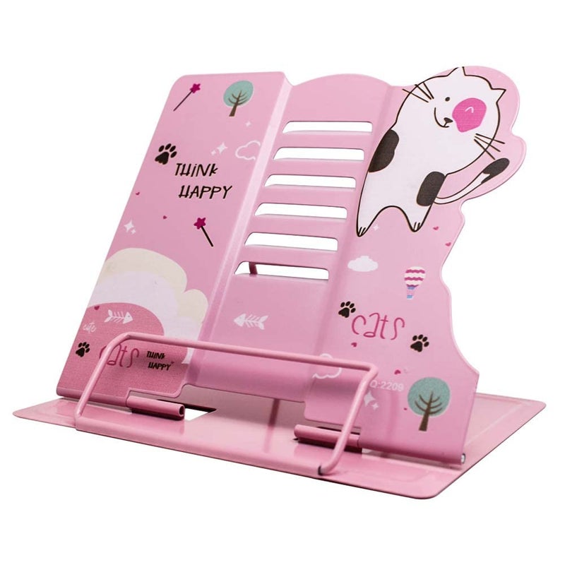 Volo Space Theme Book Stand Holder Portable Metal Desktop Adjustable Foldable Cookbook HolderRecipe Book HolderTextbook StandMusic StandBook Stands Holders for Reading Style Kitty Pink - Image 1