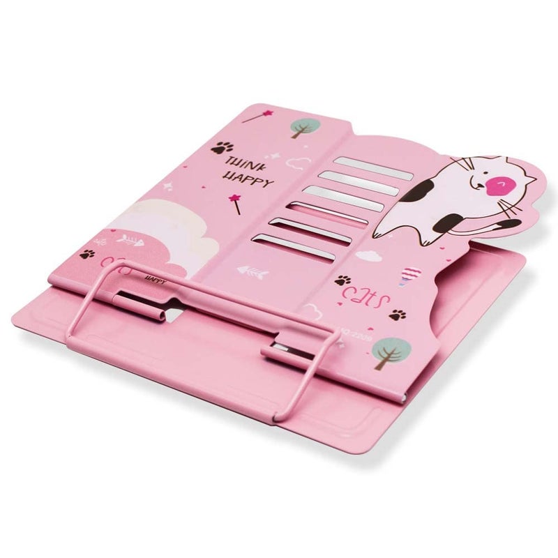 Volo Space Theme Book Stand Holder Portable Metal Desktop Adjustable Foldable Cookbook HolderRecipe Book HolderTextbook StandMusic StandBook Stands Holders for Reading Style Kitty Pink - Image 5