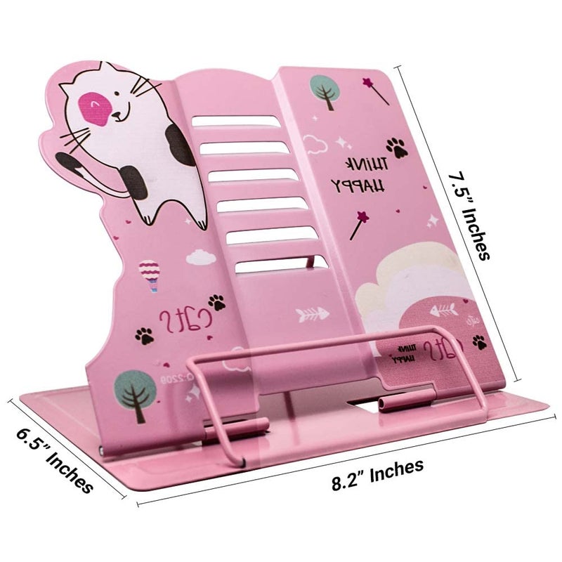 Volo Space Theme Book Stand Holder Portable Metal Desktop Adjustable Foldable Cookbook HolderRecipe Book HolderTextbook StandMusic StandBook Stands Holders for Reading Style Kitty Pink - Image 2