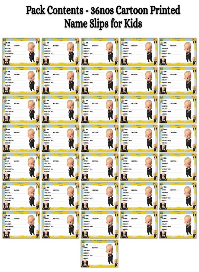 AanyaCentric 36 Pieces Cartoon Printed Name Slip for Kids | 4 x 2 inch | Self Fill in Sticky School Labels for Book Register Copy - Image 2