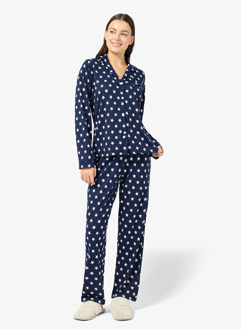 Ginger Polka Dot Button Up Shirt & Pyjama Set