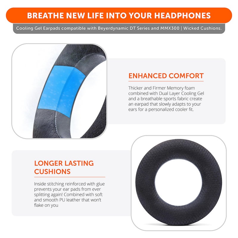 WC Freeze DT770 - Cooling Gel Ear Pads for Beyerdynamic DT770, DT990, DT880, MMX300, DT1770, DT1990 Headphones | Sport Fabric Exterior, Noise Isolation, Enhanced Foam, Cooler for Longer | Black - Image 4