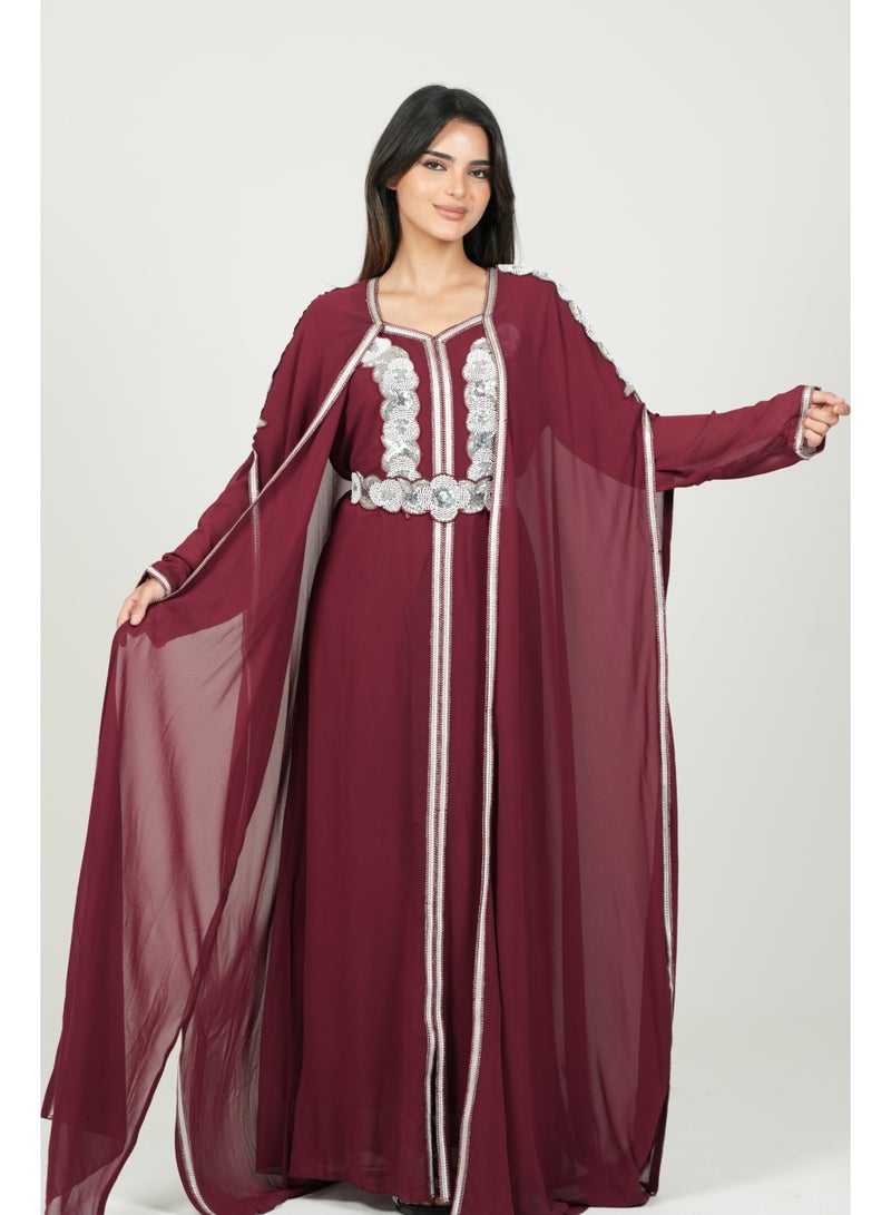 البنت الشرقية قفطان مغربي مطرز فستان مع حزام على الخسر - Image 1