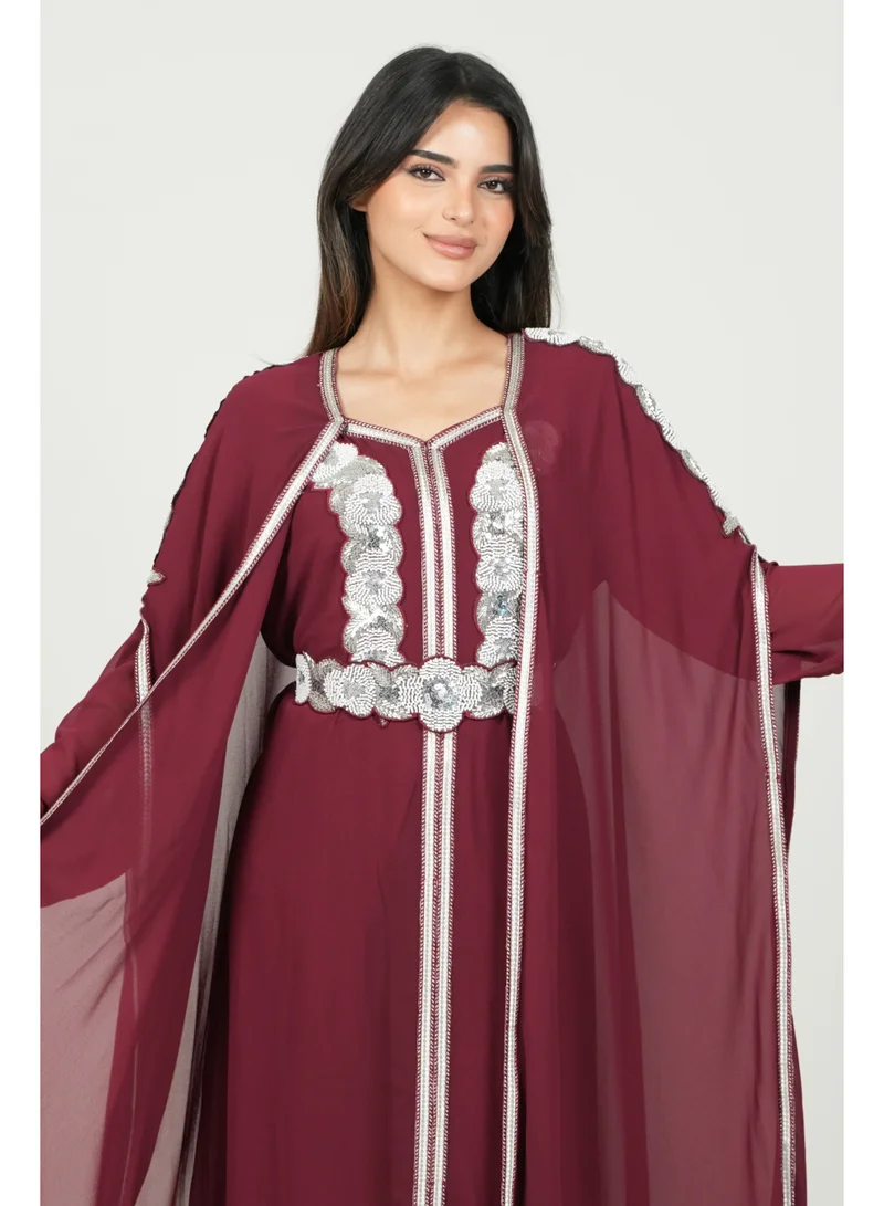 البنت الشرقية قفطان مغربي مطرز فستان مع حزام على الخسر