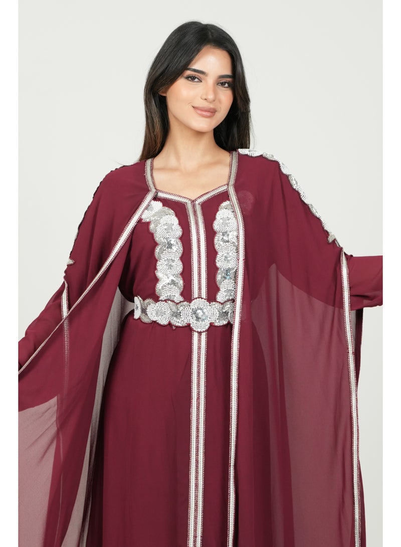 البنت الشرقية قفطان مغربي مطرز فستان مع حزام على الخسر - Image 2