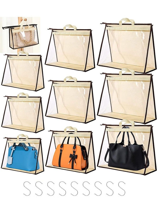 YelaJoy 9 Pieces Handbag Storage Organizer,Dust Bags for Purses Handbags Closet,3 Sizes Clear Purse Protector Storage Bag Dust Cover for Bags, Closet Organizer for Handbags with 9 Hooks(32x22cm,39x29cm,34x39cm)  - Image 1