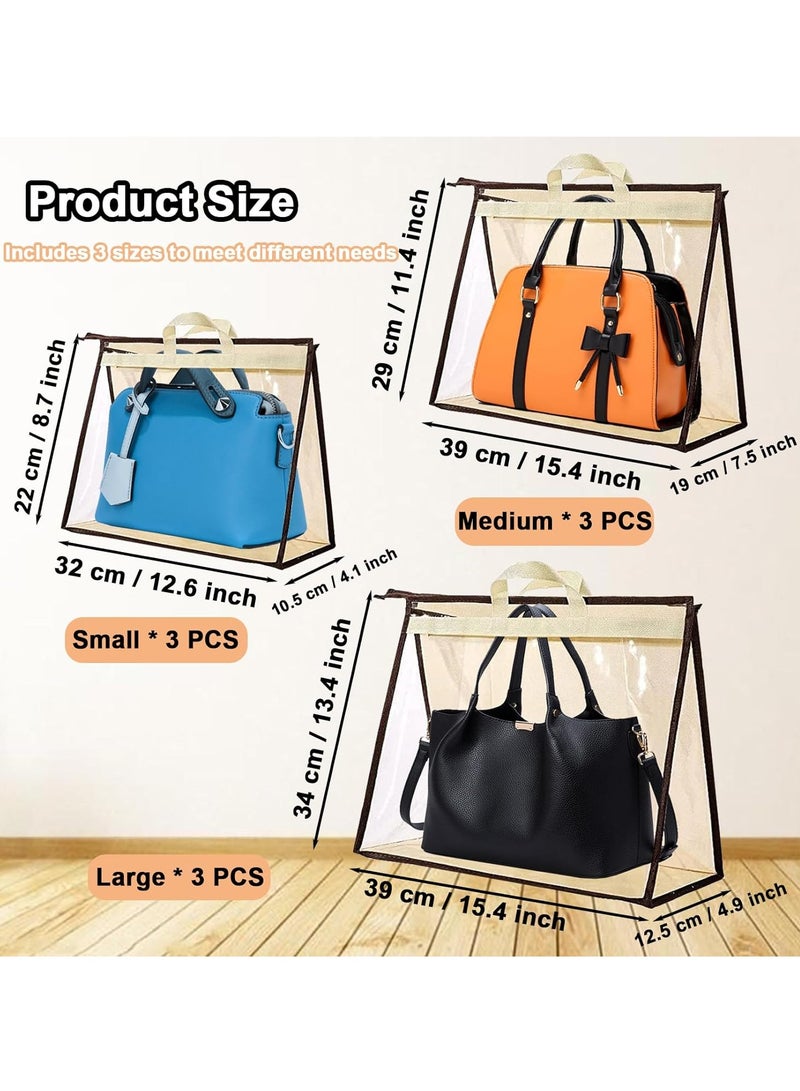 YelaJoy 9 Pieces Handbag Storage Organizer,Dust Bags for Purses Handbags Closet,3 Sizes Clear Purse Protector Storage Bag Dust Cover for Bags, Closet Organizer for Handbags with 9 Hooks(32x22cm,39x29cm,34x39cm)  - Image 2