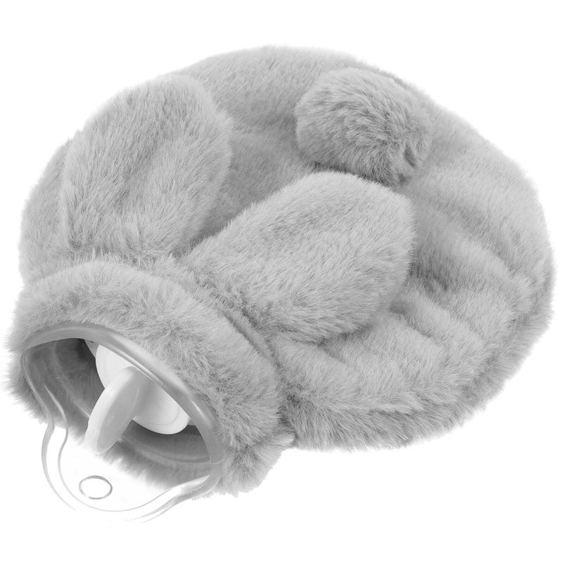Gray Round Plush Portable Hot Water Bag With PVC Explosion Proof Cover - Image 2