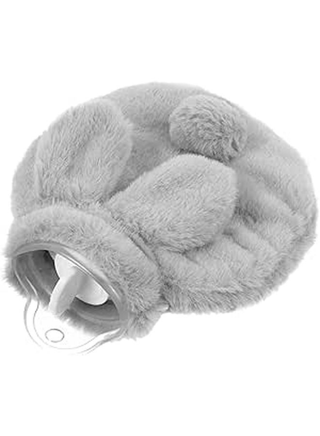 Gray Round Plush Portable Hot Water Bag With PVC Explosion Proof Cover - Image 1