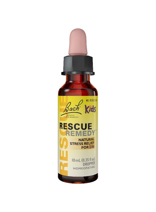 RESCUE Bach RESCUE REMEDY KIDS Dropper 10mL, Natural Stress Relief, Homeopathic Flower Essence, Vegan, Gluten & Sugar-Free, Kid-friendly, Non-alcohol Formula - Image 1
