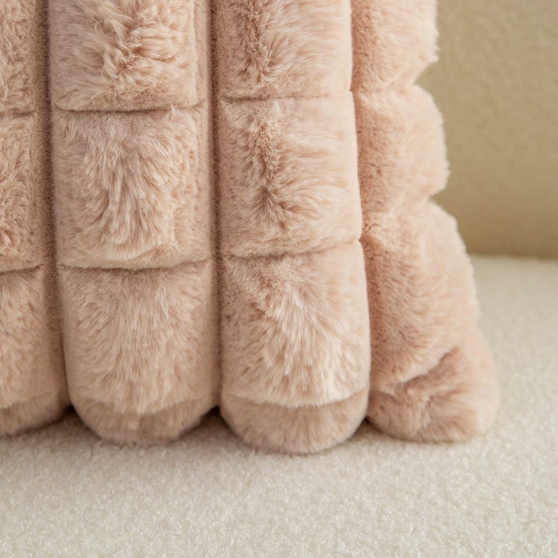 Neelvin Camel Faux Fur Cozy Soft Plaid Decorative Throw Pillow Covers 16x16 inch Set of 2 Velvet Pillowcase Cushion Case for Sofa Couch - Image 5
