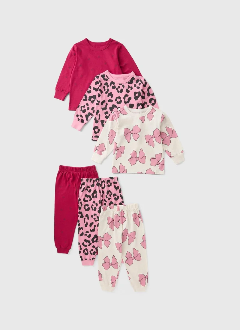 ماتلان 3 Pack Girls Pink Bow Print Pyjama Set