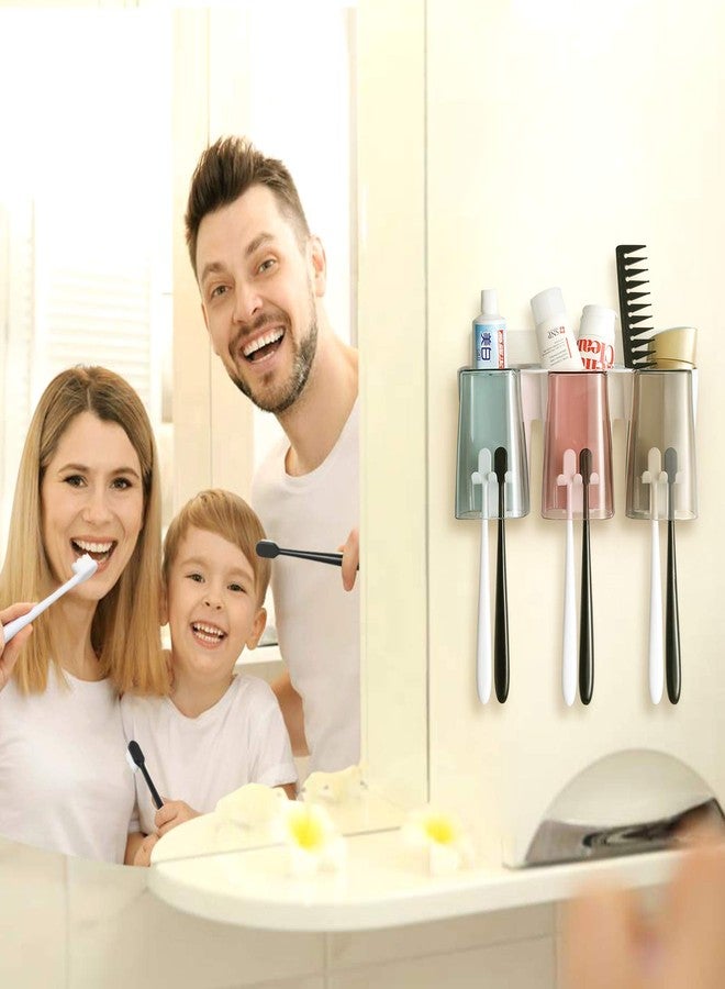 Goowin Toothbrush Holder for Bathroom, Eco-Friendly Mighty Large Capacity Toothbrush Holder Wall Mounted with 3 Square Cups for Family or Dormitory (Square Cup) - Image 2