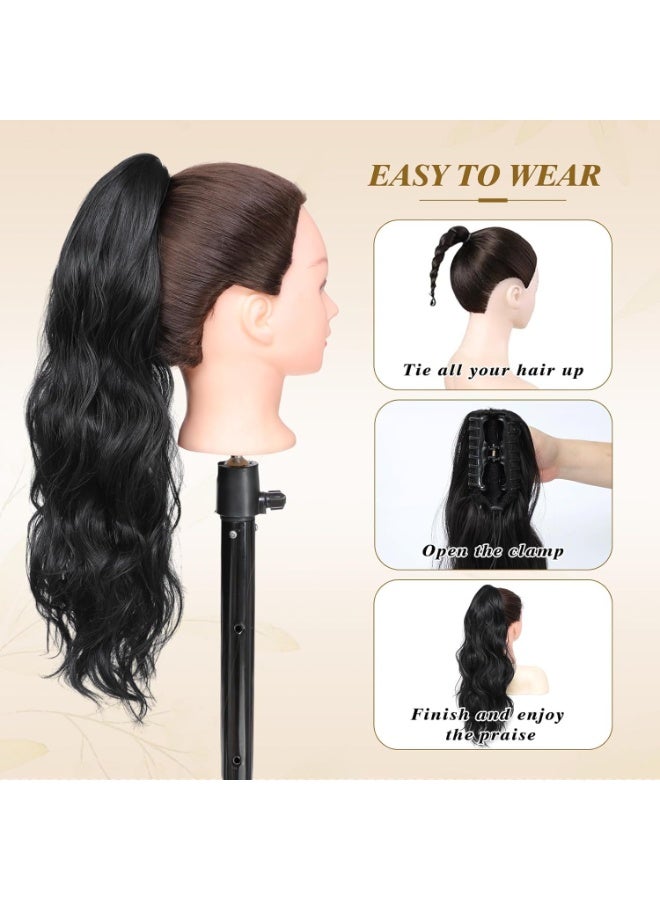 22 inch Long Ponytail Extension,Fake Hair Extension Ponytail, 22 inch Claw Clip Ponytail Extension, Clip on/in Synthetic Hairpiece (Natural Black) - Image 5