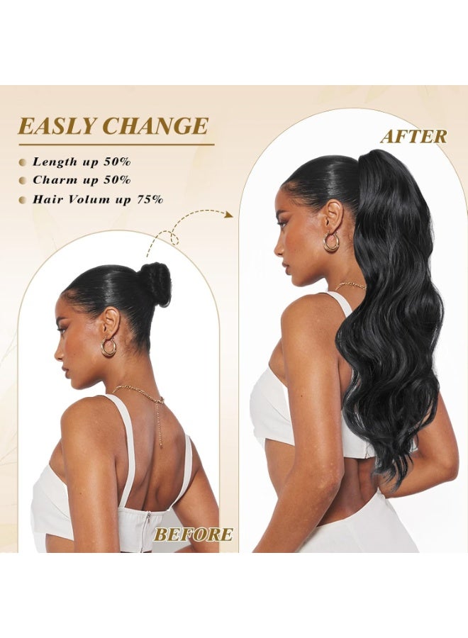 22 inch Long Ponytail Extension,Fake Hair Extension Ponytail, 22 inch Claw Clip Ponytail Extension, Clip on/in Synthetic Hairpiece (Natural Black) - Image 4