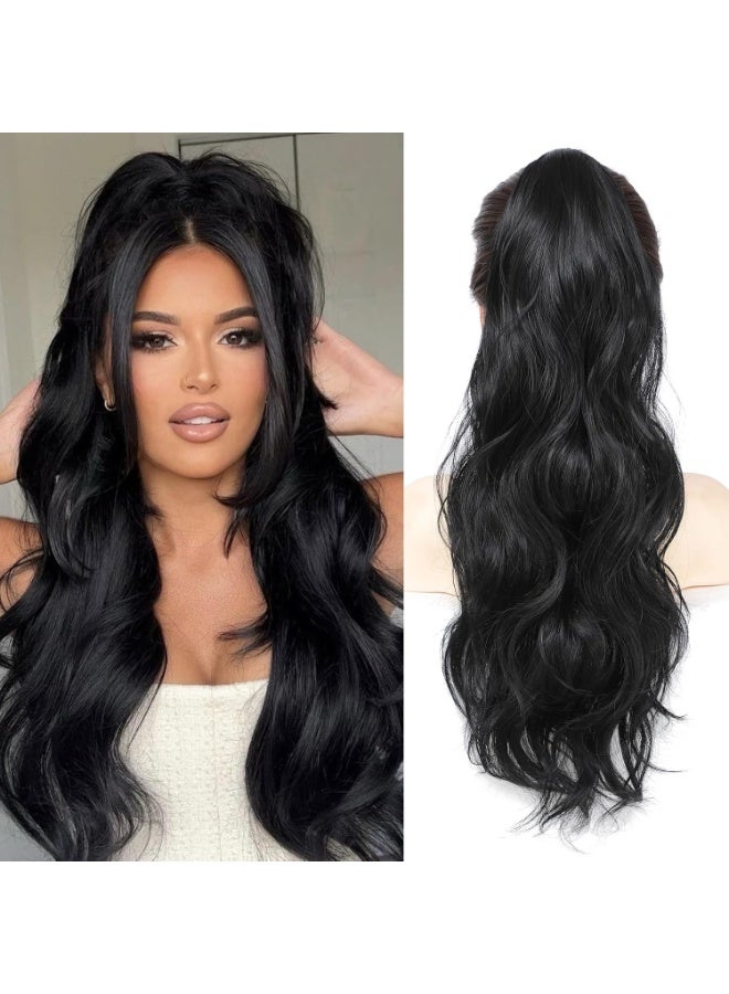22 inch Long Ponytail Extension,Fake Hair Extension Ponytail, 22 inch Claw Clip Ponytail Extension, Clip on/in Synthetic Hairpiece (Natural Black) - Image 1