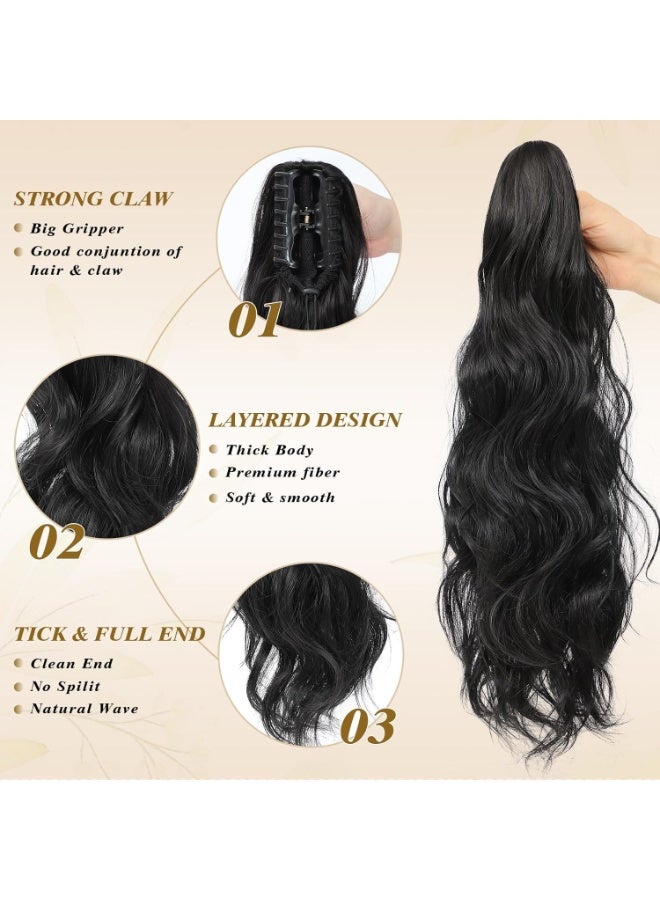 22 inch Long Ponytail Extension,Fake Hair Extension Ponytail, 22 inch Claw Clip Ponytail Extension, Clip on/in Synthetic Hairpiece (Natural Black) - Image 3
