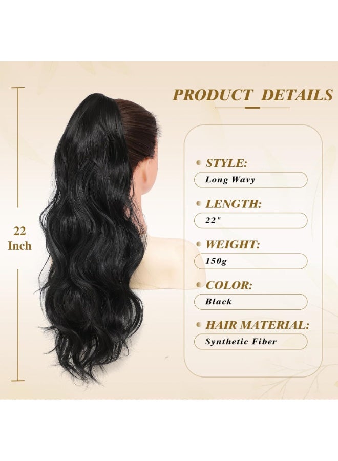 22 inch Long Ponytail Extension,Fake Hair Extension Ponytail, 22 inch Claw Clip Ponytail Extension, Clip on/in Synthetic Hairpiece (Natural Black) - Image 2