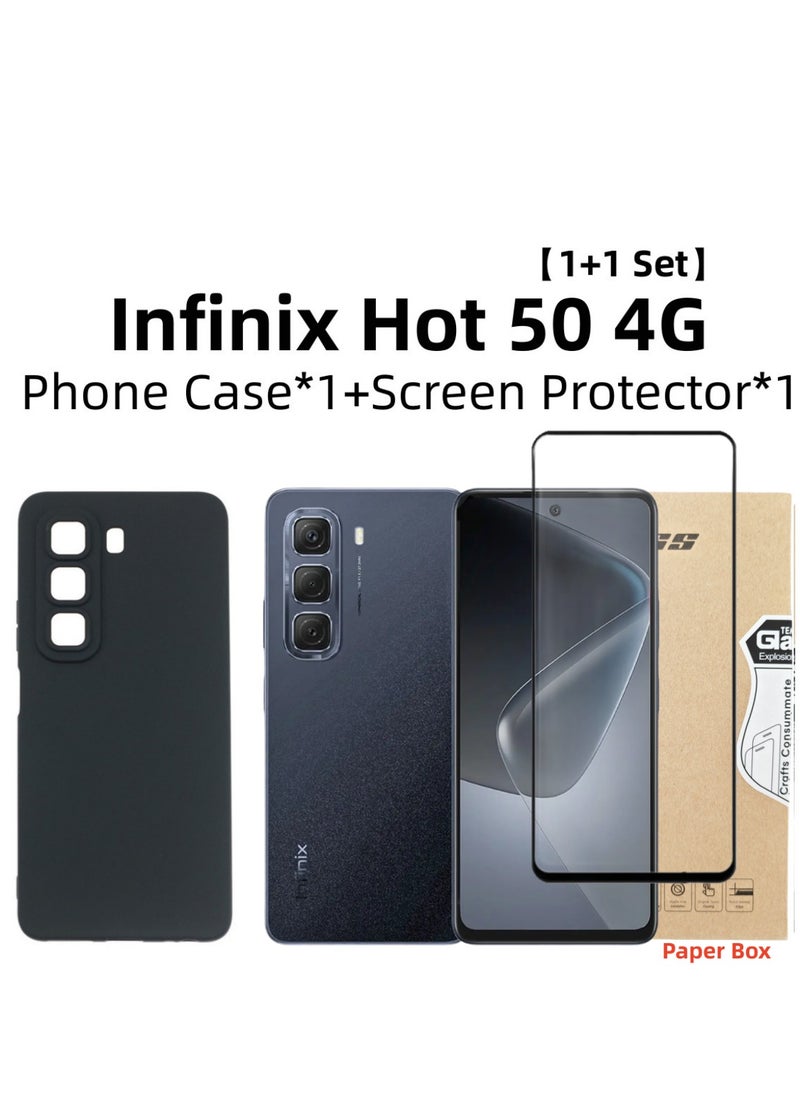 Generic [1+1 Sets] For Infinix Hot 50 4G Case & Screen Protector Frosted Pudding Material TPU Cover with Tempered Glass Screen Protector  - Image 1