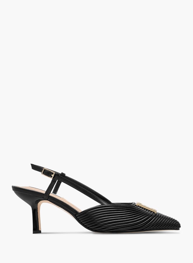 ELLE Womens Textured Sandals With Kitten Heels And Buckle Closure - Image 1