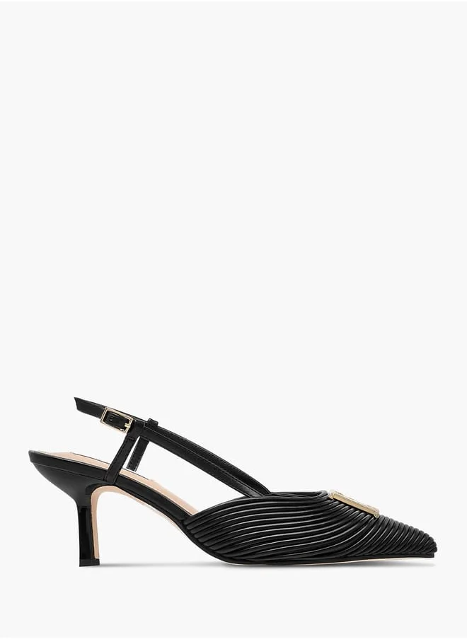 ELLE Womens Textured Sandals With Kitten Heels And Buckle Closure Ramadan Collection