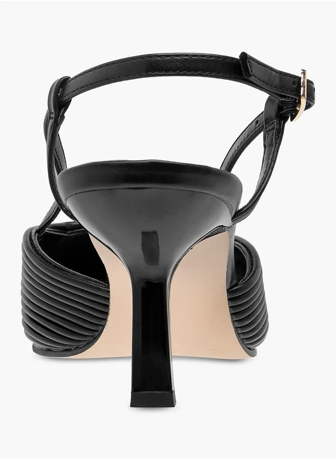 ELLE Womens Textured Sandals With Kitten Heels And Buckle Closure Ramadan Collection