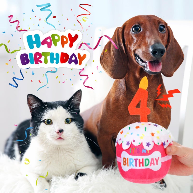 Dansydaisy Dog Birthday Cake Toy Accessories for Girl Boy Gifts, Squeaky Plush Toy for Dog Birthday Party Decor Favor for Large, Medium and Small Dogs(4th,Pink) - Image 4
