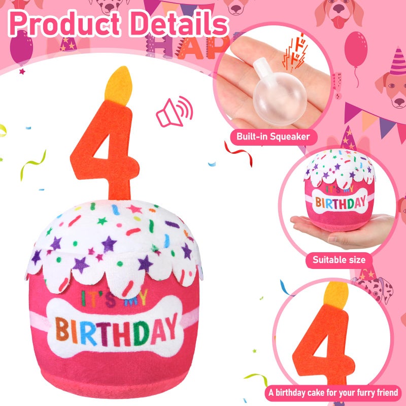 Dansydaisy Dog Birthday Cake Toy Accessories for Girl Boy Gifts, Squeaky Plush Toy for Dog Birthday Party Decor Favor for Large, Medium and Small Dogs(4th,Pink) - Image 2