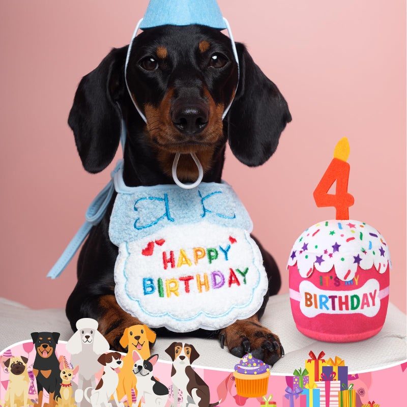 Dansydaisy Dog Birthday Cake Toy Accessories for Girl Boy Gifts, Squeaky Plush Toy for Dog Birthday Party Decor Favor for Large, Medium and Small Dogs(4th,Pink) - Image 5