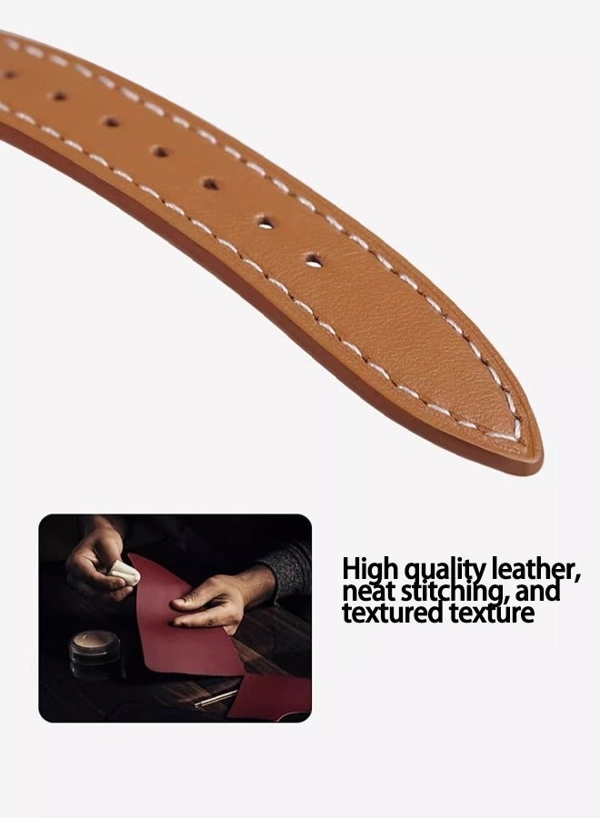 اليشمك سوار ساعة جلدي متوافق مع سلسلة ساعات Apple Watch 38 مم 40 مم 41 مم 42 مم للنساء، حزام بديل نحيف من الجلد الأصلي بتصميم مزدوج لسلسلة iWatch Series10 9 8 7 6 SE، بني - Image 5